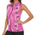 Hawaii Maile Lei Women Sleeveless Polo Shirt With Pink Monstera Pattern