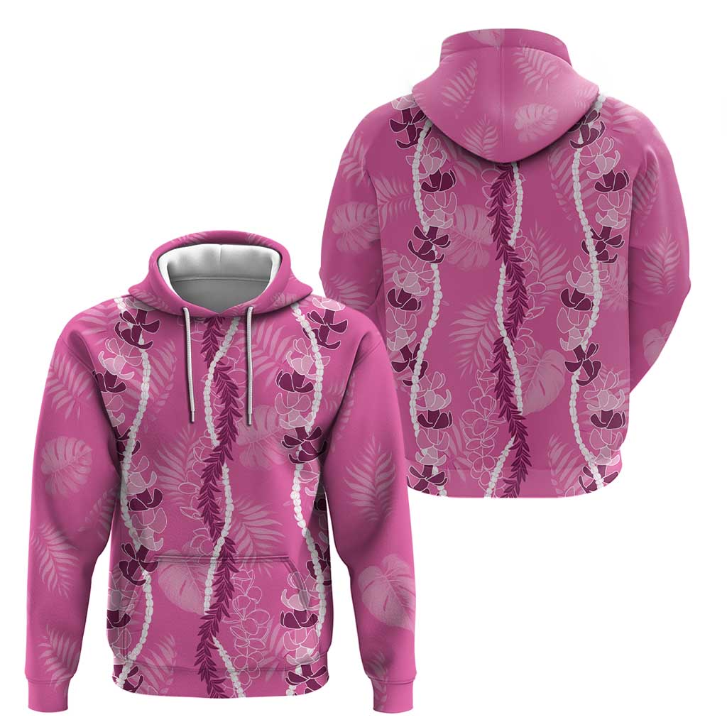 Hawaii Maile Lei Zip Hoodie With Pink Monstera Pattern