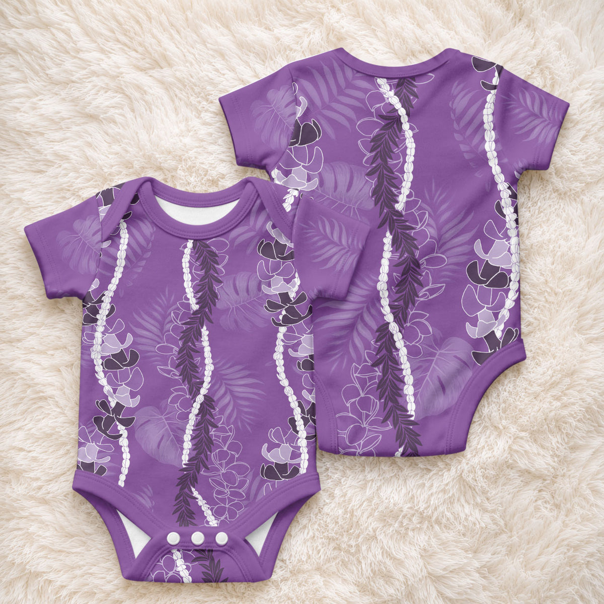 Hawaii Maile Lei Baby Onesie With Violet Monstera Pattern LT05 - Polynesian Pride