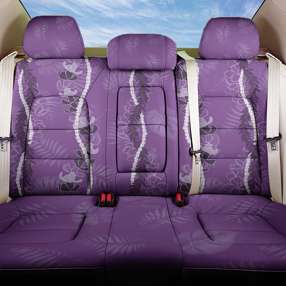 Hawaii Maile Lei Back Car Seat Cover With Violet Monstera Pattern