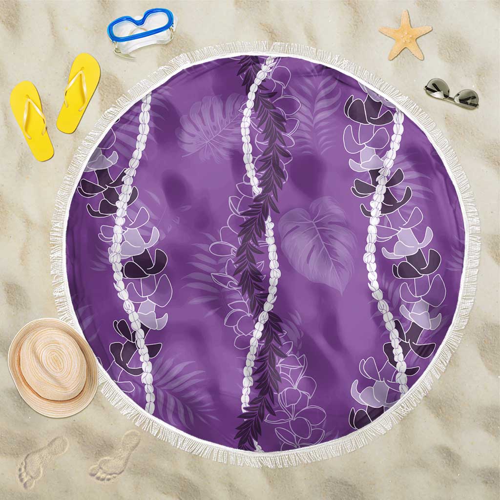 Hawaii Maile Lei Beach Blanket With Violet Monstera Pattern