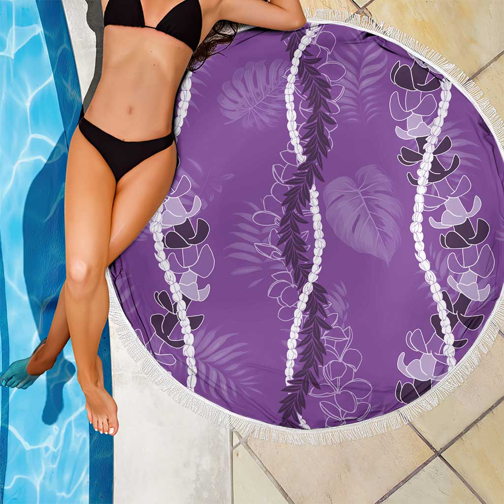 Hawaii Maile Lei Beach Blanket With Violet Monstera Pattern