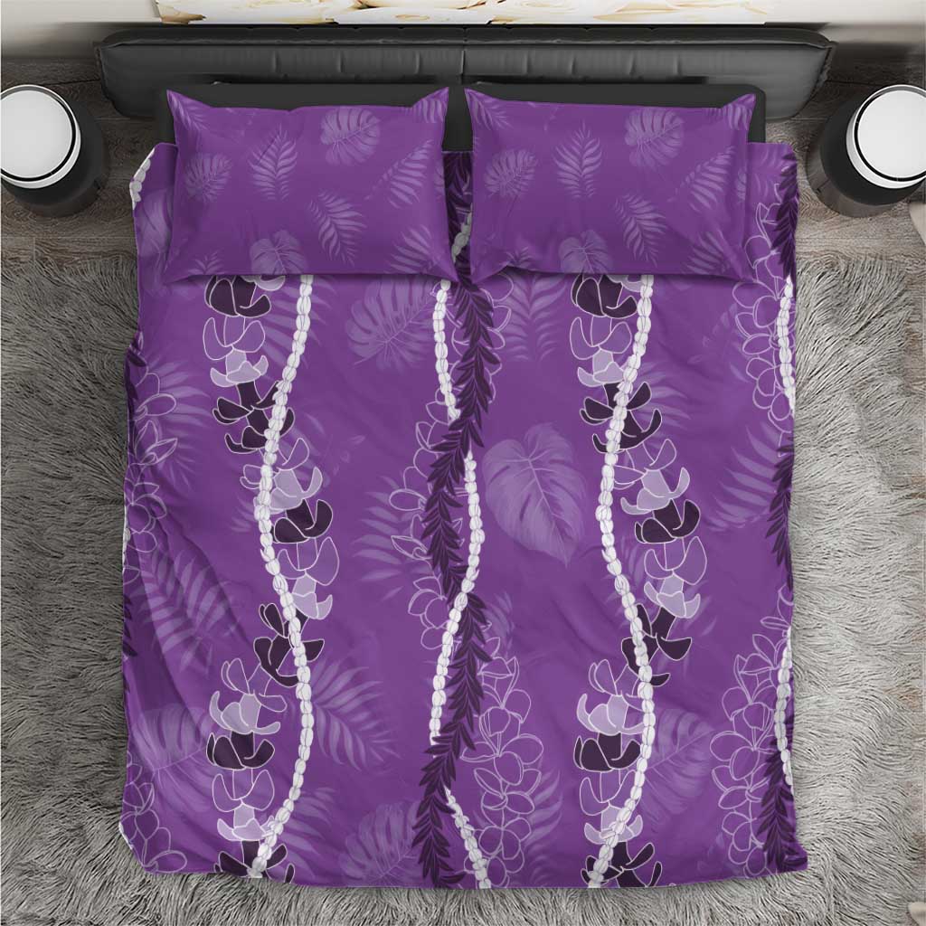 Hawaii Maile Lei Bedding Set With Violet Monstera Pattern