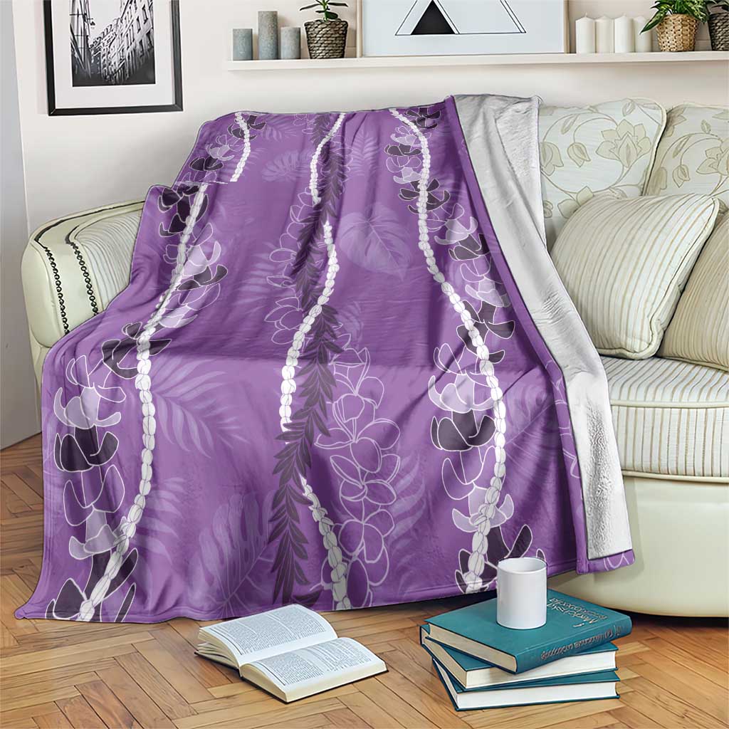 Hawaii Maile Lei Blanket With Violet Monstera Pattern