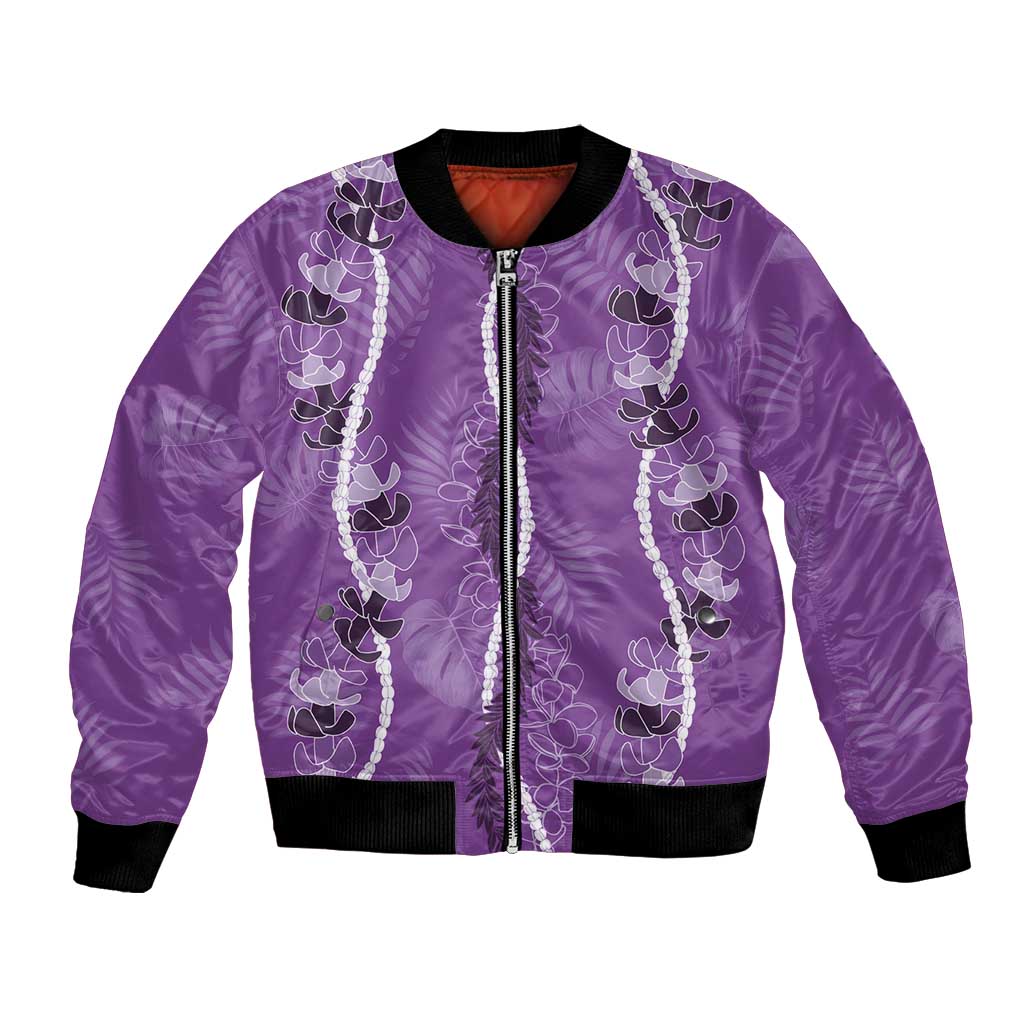 Hawaii Maile Lei Bomber Jacket With Violet Monstera Pattern