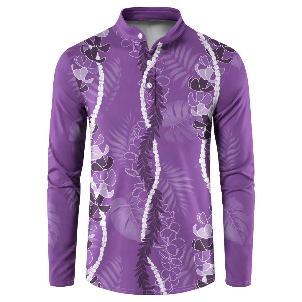 Hawaii Maile Lei Button Sweatshirt With Violet Monstera Pattern