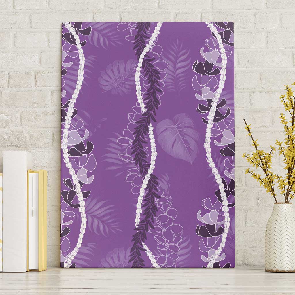 Hawaii Maile Lei Canvas Wall Art With Violet Monstera Pattern