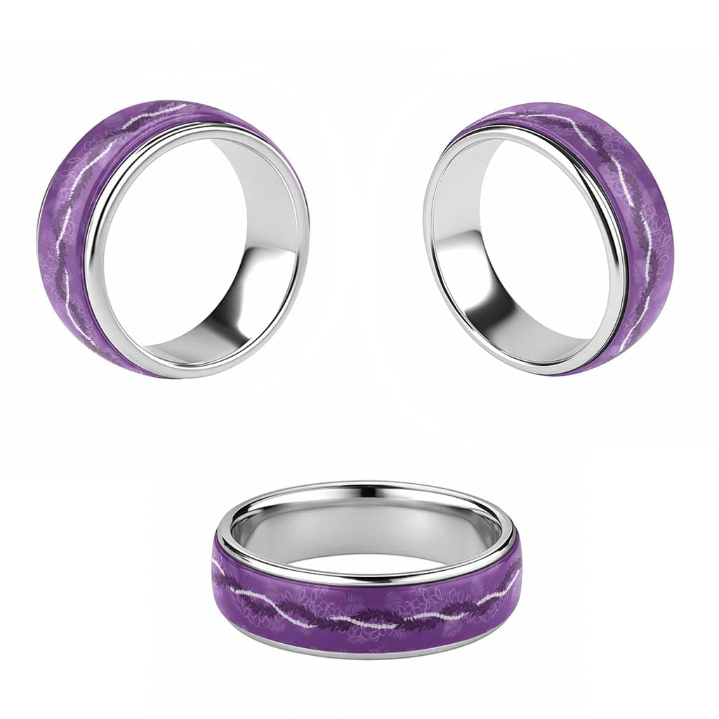 Hawaii Maile Lei Classic Ring With Violet Monstera Pattern - Polynesian Pride