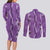 Hawaii Maile Lei Couples Matching Long Sleeve Bodycon Dress and Long Sleeve Button Shirt With Violet Monstera Pattern