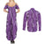 Hawaii Maile Lei Couples Matching Summer Maxi Dress and Long Sleeve Button Shirt With Violet Monstera Pattern