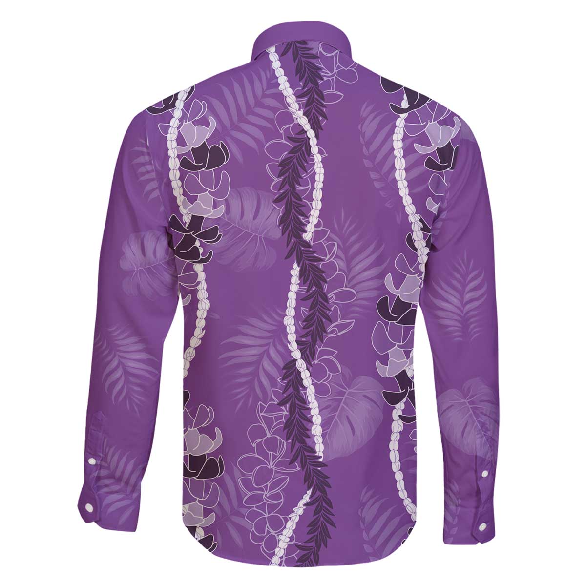 Hawaii Maile Lei Family Matching Off The Shoulder Long Sleeve Dress and Hawaiian Shirt With Violet Monstera Pattern