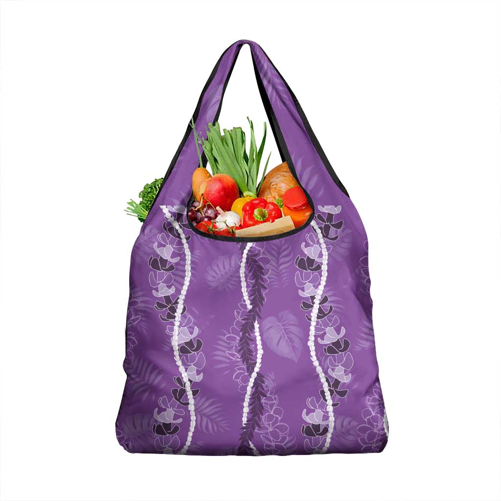 Hawaii Maile Lei Grocery Bag With Violet Monstera Pattern