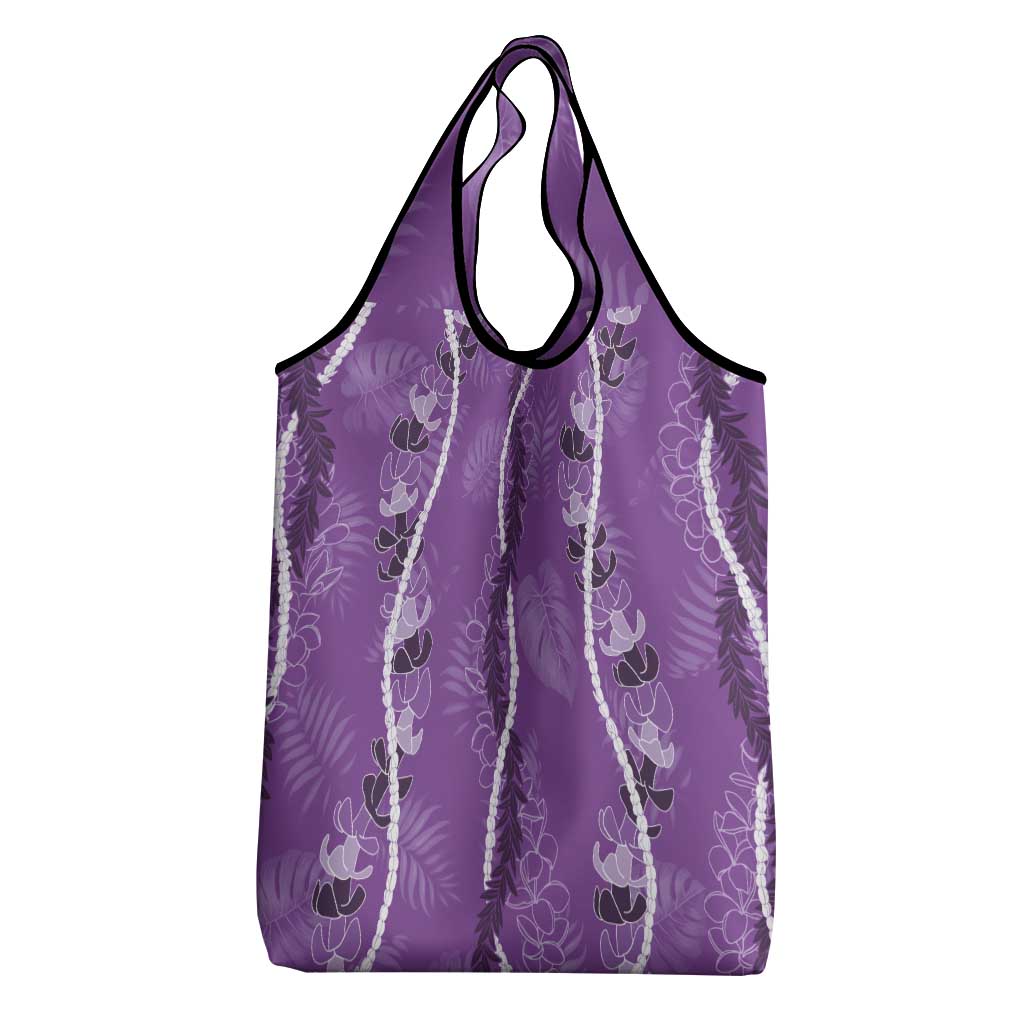 Hawaii Maile Lei Grocery Bag With Violet Monstera Pattern
