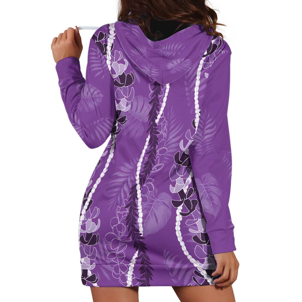 Hawaii Maile Lei Hoodie Dress With Violet Monstera Pattern