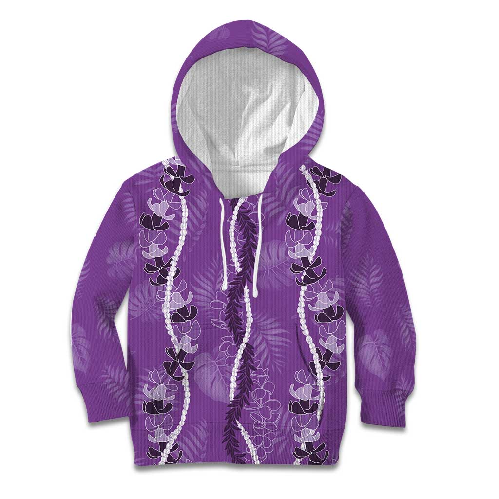 Hawaii Maile Lei Kid Hoodie With Violet Monstera Pattern