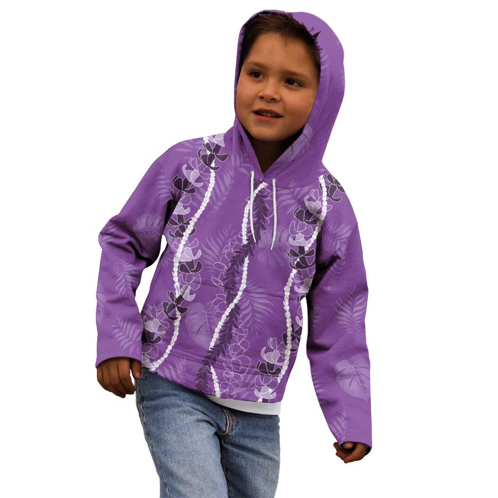 Hawaii Maile Lei Kid Hoodie With Violet Monstera Pattern