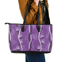 Hawaii Maile Lei Leather Tote Bag With Violet Monstera Pattern