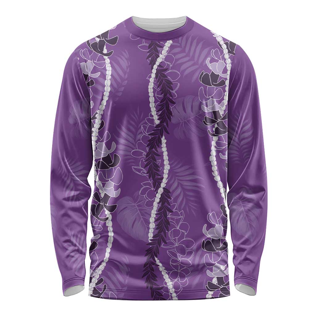 Hawaii Maile Lei Long Sleeve Shirt With Violet Monstera Pattern