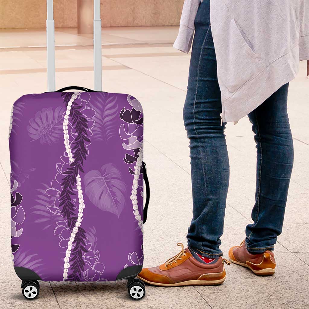 Hawaii Maile Lei Luggage Cover With Violet Monstera Pattern