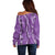 Hawaii Maile Lei Off Shoulder Sweater With Violet Monstera Pattern