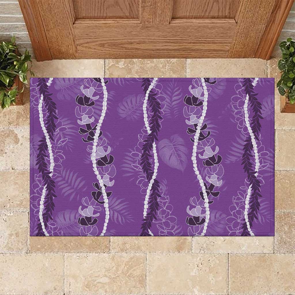 Hawaii Maile Lei Rubber Doormat With Violet Monstera Pattern