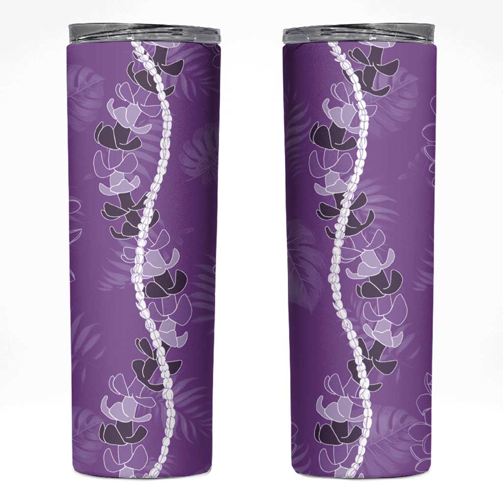 Hawaii Maile Lei Skinny Tumbler With Violet Monstera Pattern