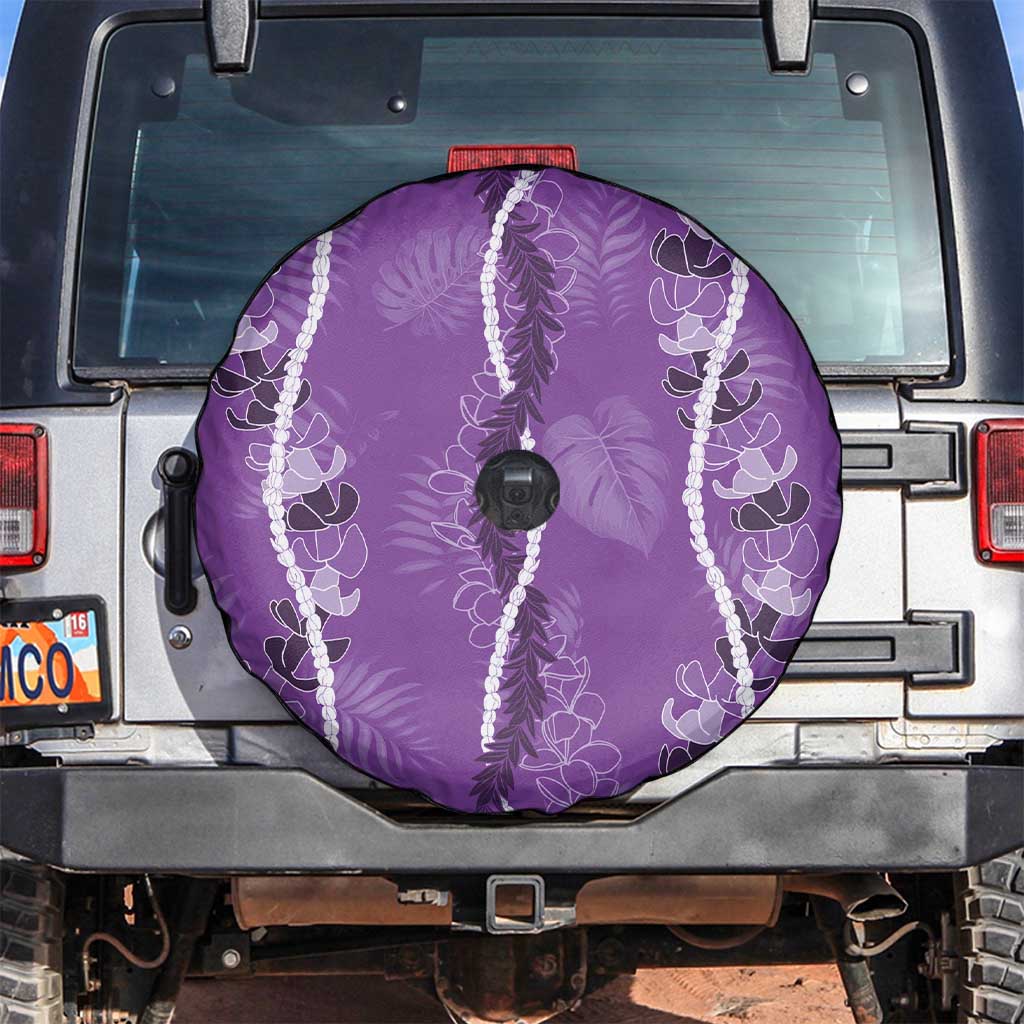 Hawaii Maile Lei Spare Tire Cover With Violet Monstera Pattern