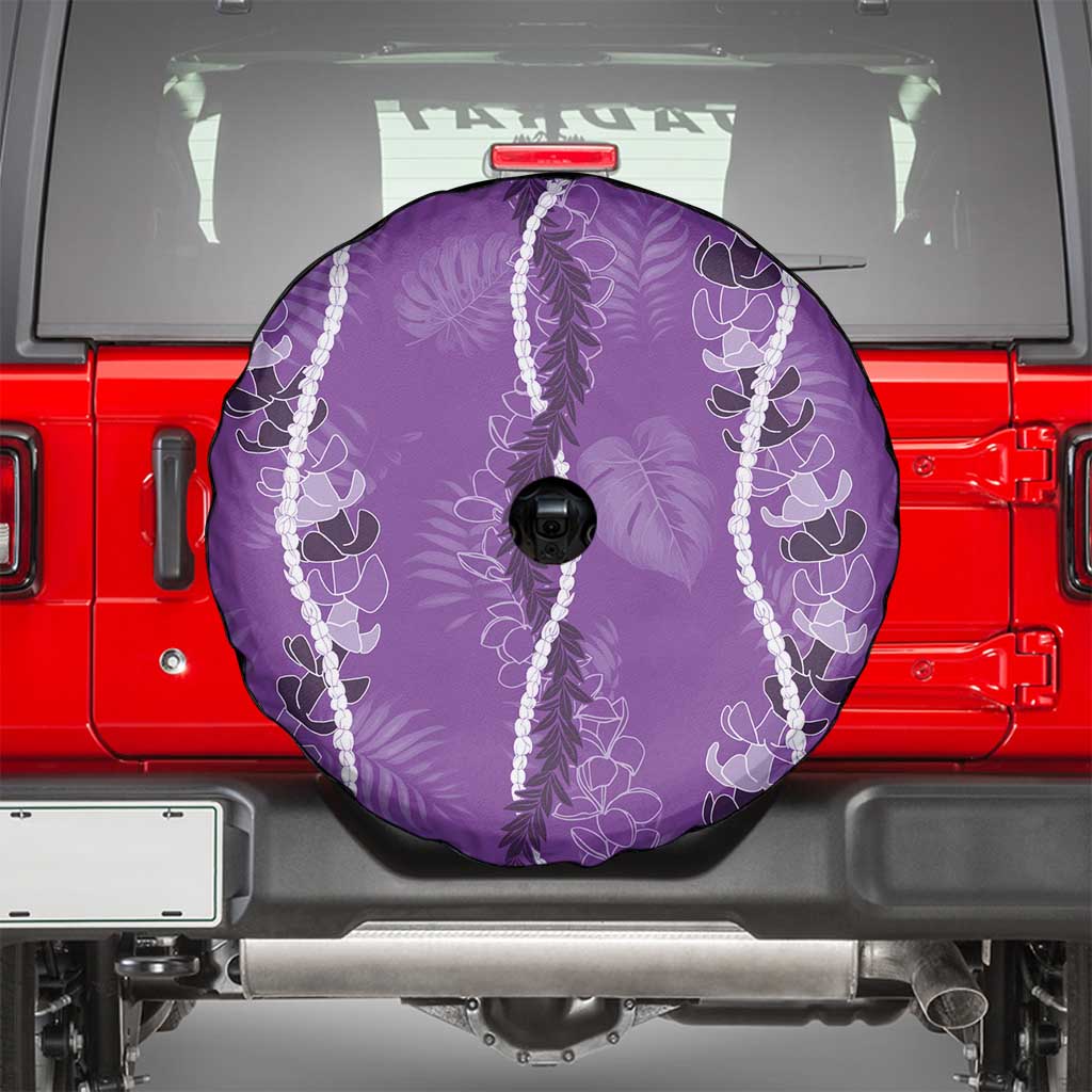 Hawaii Maile Lei Spare Tire Cover With Violet Monstera Pattern