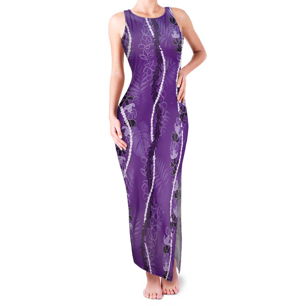 Hawaii Maile Lei Tank Maxi Dress With Violet Monstera Pattern