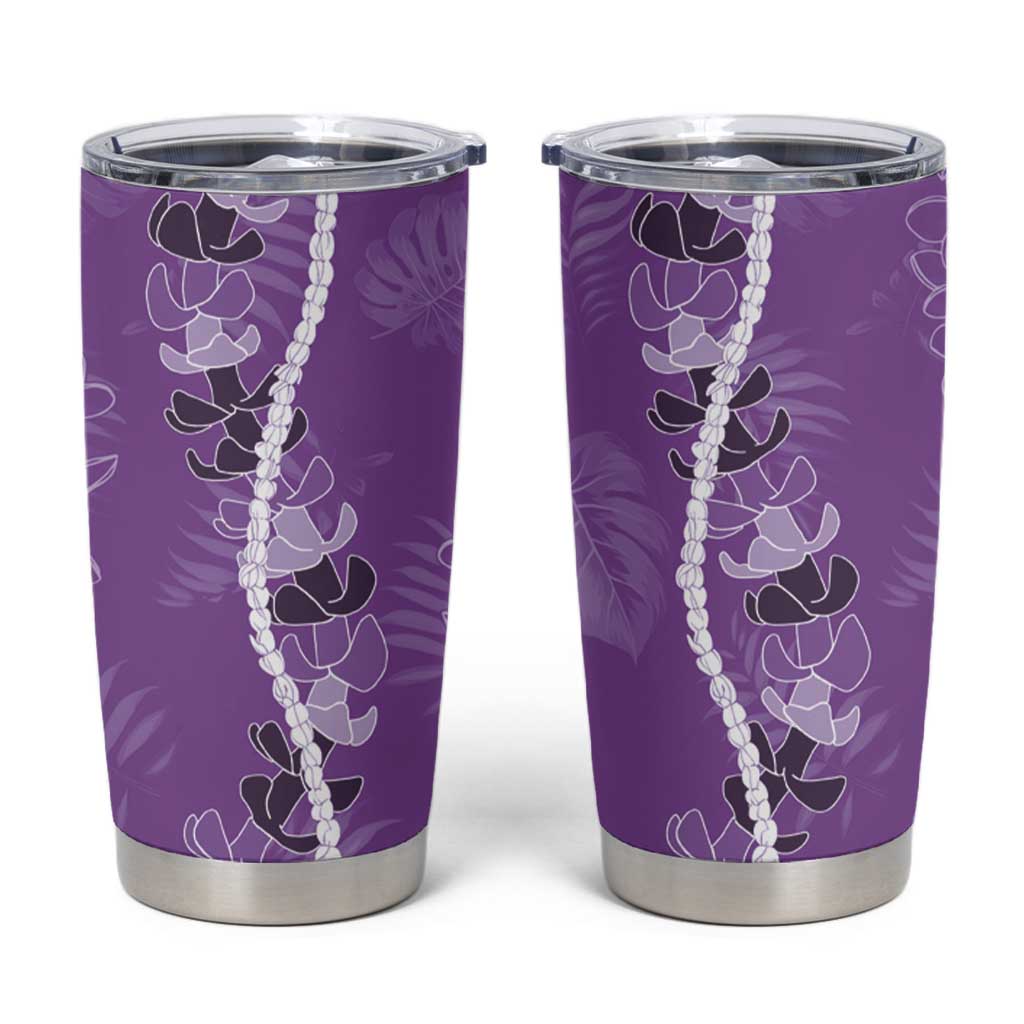 Hawaii Maile Lei Tumbler Cup With Violet Monstera Pattern