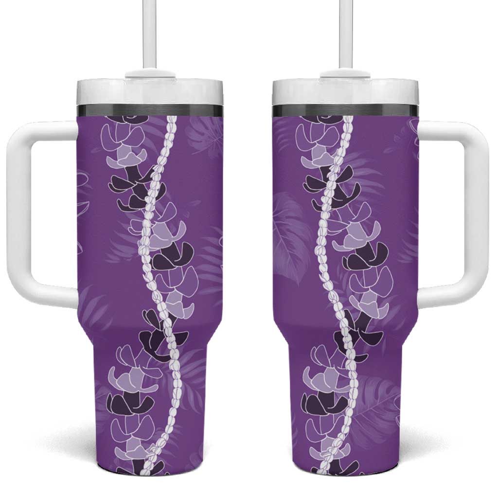 Hawaii Maile Lei Tumbler With Handle With Violet Monstera Pattern