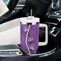 Hawaii Maile Lei Tumbler With Handle With Violet Monstera Pattern