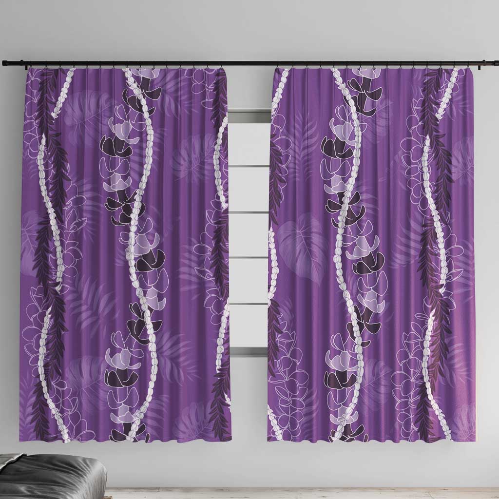 Hawaii Maile Lei Window Curtain With Violet Monstera Pattern