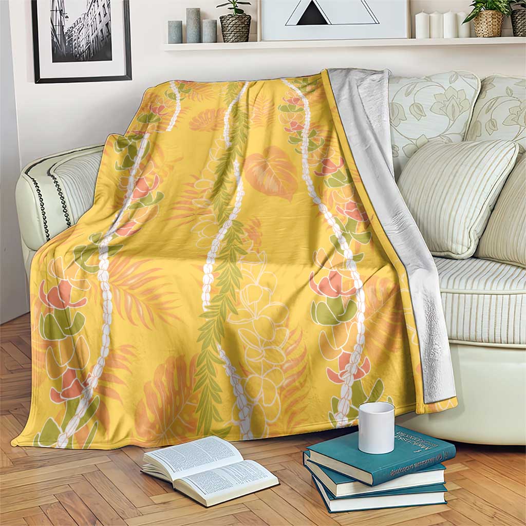 Hawaii Maile Lei Blanket With Yellow Monstera Pattern