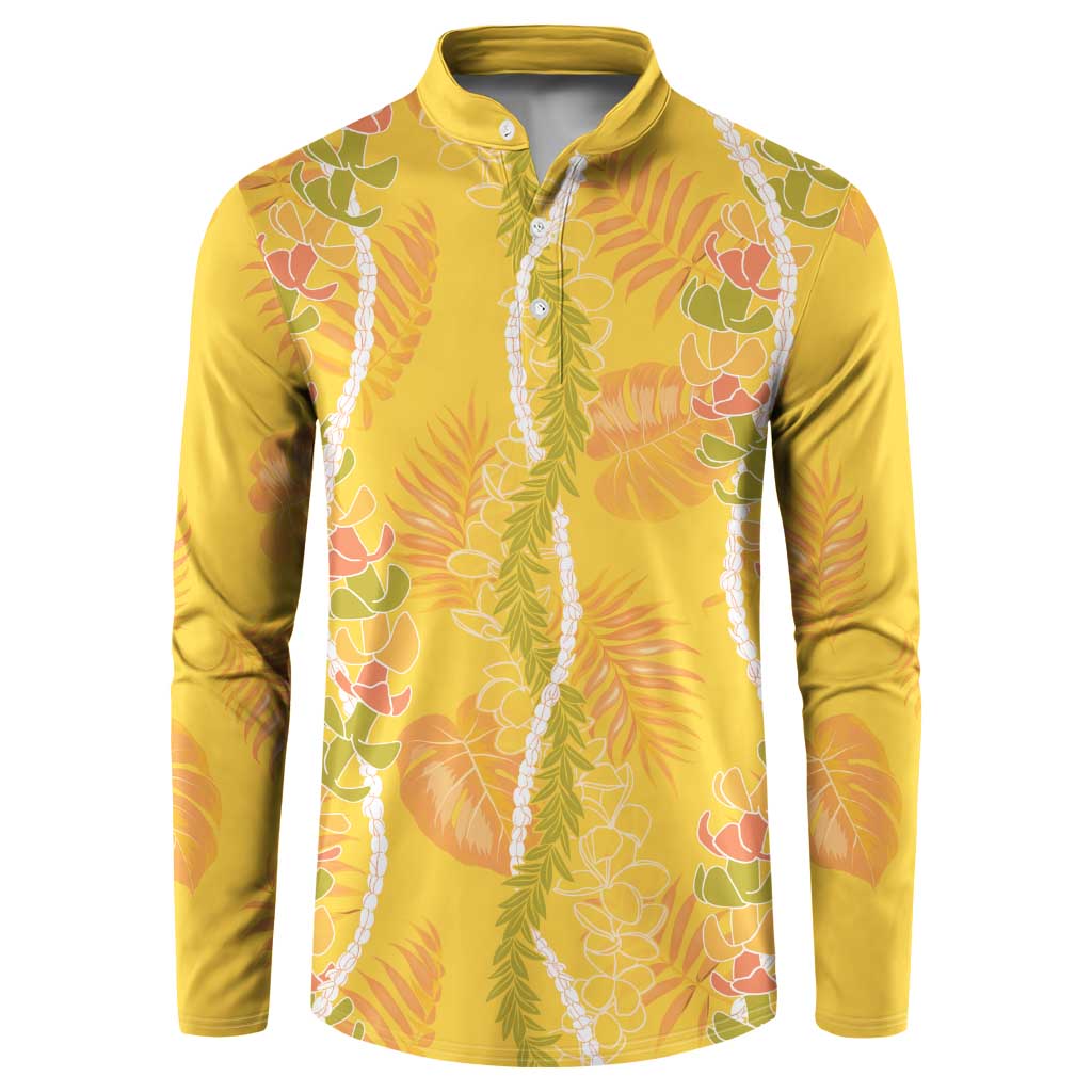 Hawaii Maile Lei Button Sweatshirt With Yellow Monstera Pattern