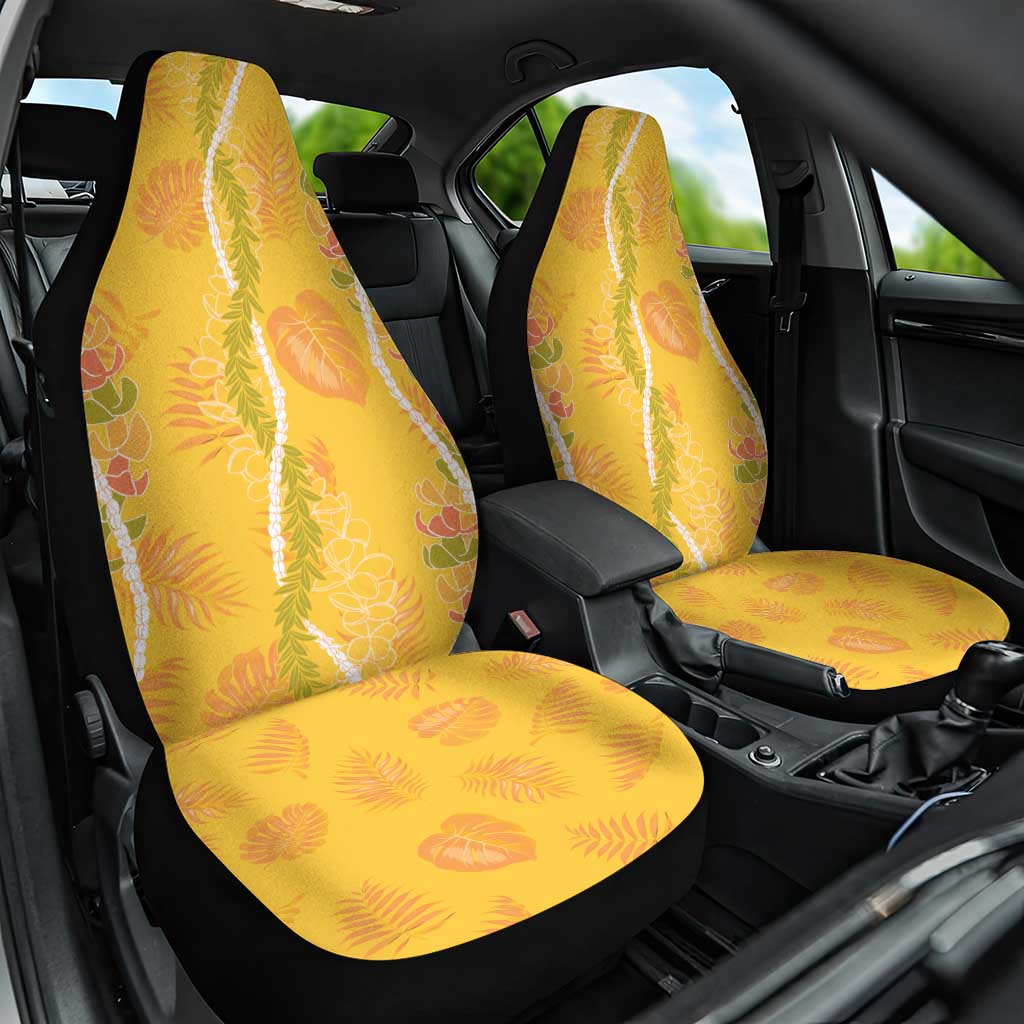 Hawaii Maile Lei Car Seat Cover With Yellow Monstera Pattern