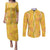 Hawaii Maile Lei Couples Matching Puletasi and Long Sleeve Button Shirt With Yellow Monstera Pattern