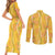 Hawaii Maile Lei Couples Matching Short Sleeve Bodycon Dress and Long Sleeve Button Shirt With Yellow Monstera Pattern