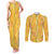 Hawaii Maile Lei Couples Matching Tank Maxi Dress and Long Sleeve Button Shirt With Yellow Monstera Pattern