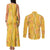 Hawaii Maile Lei Couples Matching Tank Maxi Dress and Long Sleeve Button Shirt With Yellow Monstera Pattern