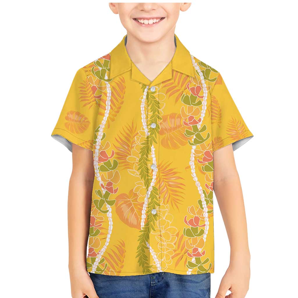 Hawaii Maile Lei Family Matching Mermaid Dress and Hawaiian Shirt With Yellow Monstera Pattern