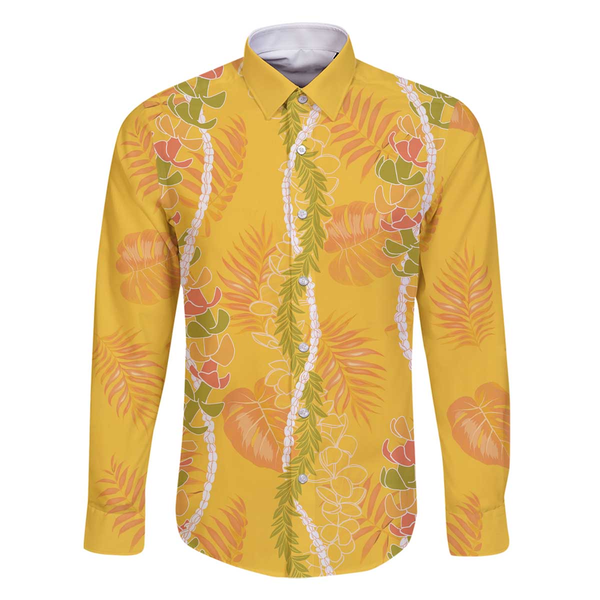 Hawaii Maile Lei Family Matching Off The Shoulder Long Sleeve Dress and Hawaiian Shirt With Yellow Monstera Pattern