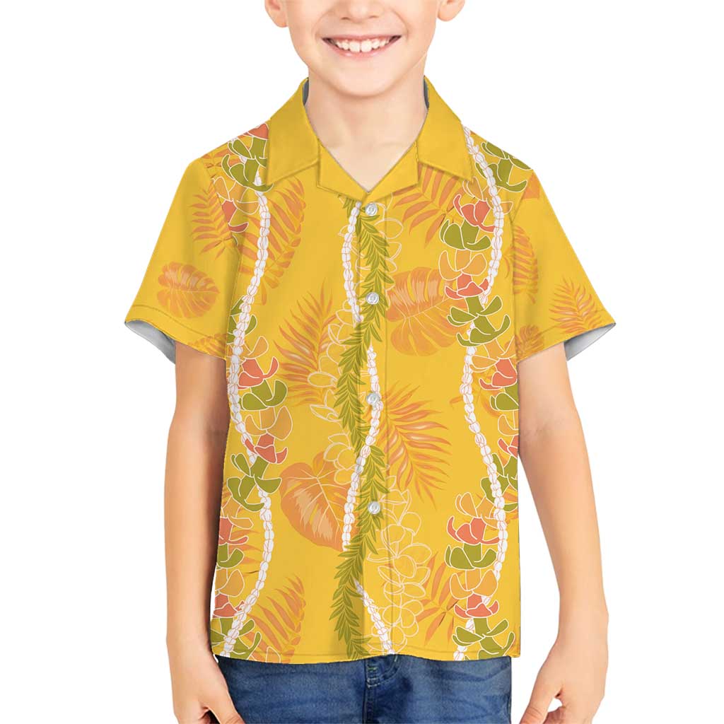 Hawaii Maile Lei Family Matching Puletasi and Hawaiian Shirt With Yellow Monstera Pattern