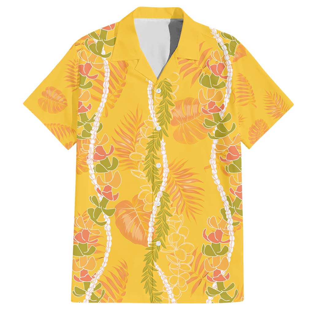 Hawaii Maile Lei Family Matching Short Sleeve Bodycon Dress and Hawaiian Shirt With Yellow Monstera Pattern