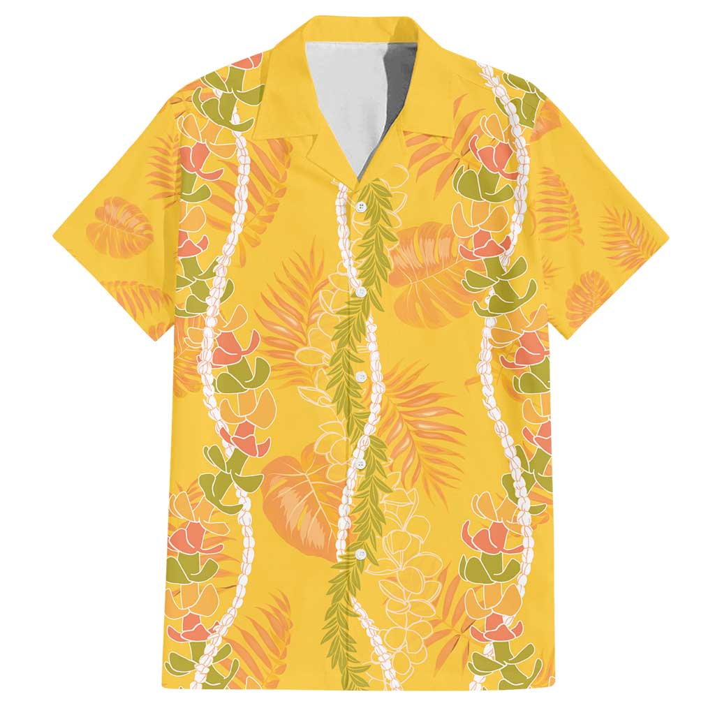 Hawaii Maile Lei Family Matching Tank Maxi Dress and Hawaiian Shirt With Yellow Monstera Pattern