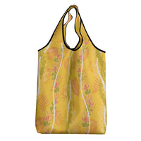 Hawaii Maile Lei Grocery Bag With Yellow Monstera Pattern