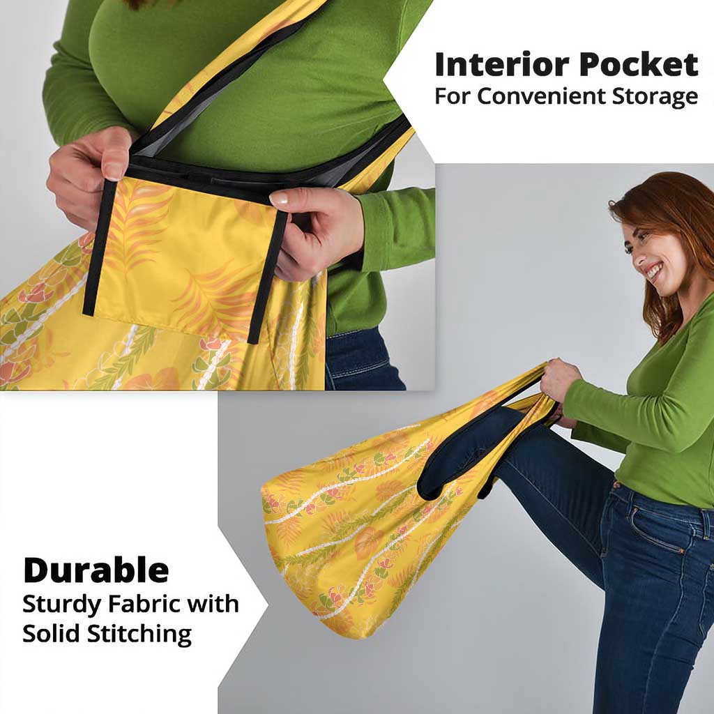 Hawaii Maile Lei Grocery Bag With Yellow Monstera Pattern