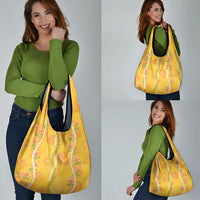 Hawaii Maile Lei Grocery Bag With Yellow Monstera Pattern