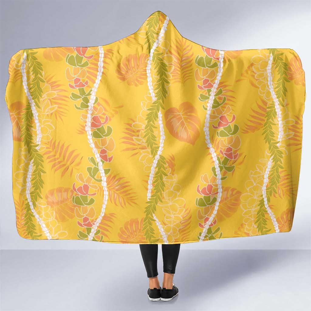 Hawaii Maile Lei Hooded Blanket With Yellow Monstera Pattern