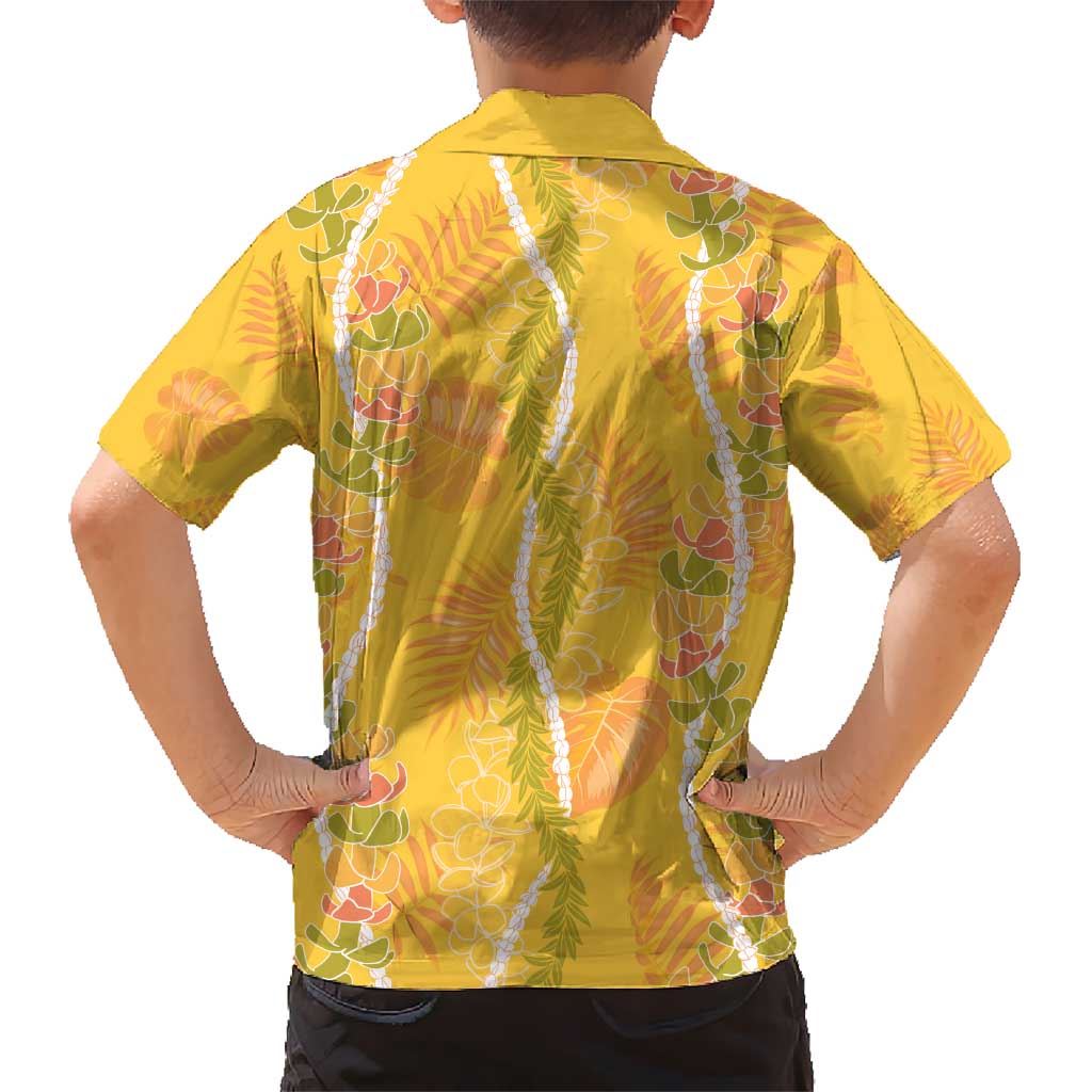 Hawaii Maile Lei Kid Hawaiian Shirt With Yellow Monstera Pattern